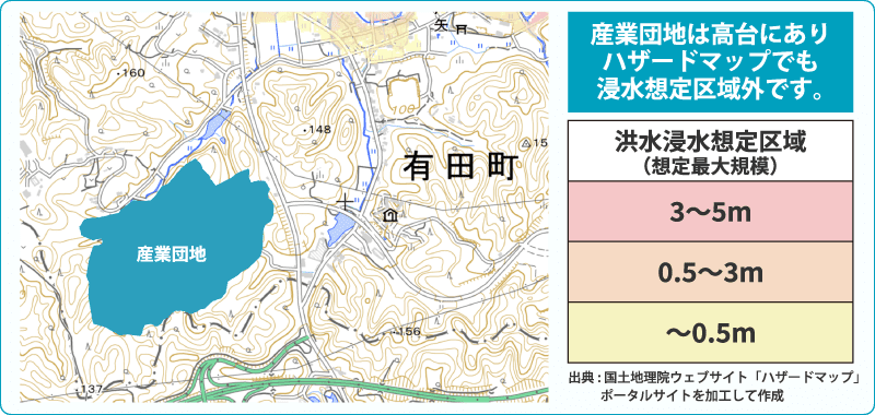 高台にあり浸水想定の区域外